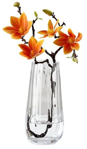 Moderno jarrón de cristal transparente H-9.8 pulgadas, bonitos jarrones de flores altos para ramo, granja, hogar, oficina, centros de mesa (transparente)
