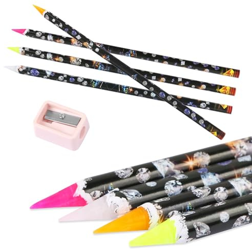 EVERMARKET Lot de 4 stylos de peinture diamant auto-adhésifs en résine pour pointillés et cire, outils pour nail art, décoration à faire soi-même avec taille-crayon