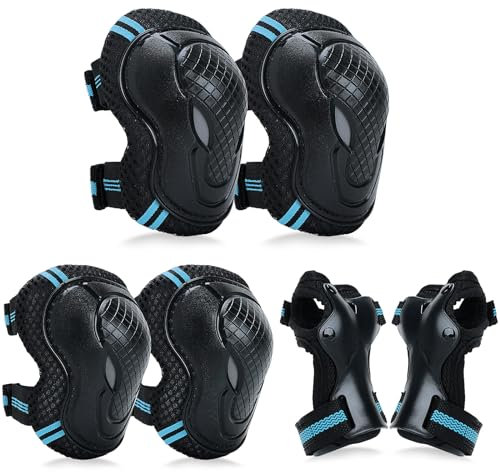Set Rodilleras Coderas y Muñequeras Set de Protección Infantil para Patinaje Ciclismo Monopatín Bicicleta Skate Juego de 6 Protectores de Rodillos para Niño, Niña, Adolescentes