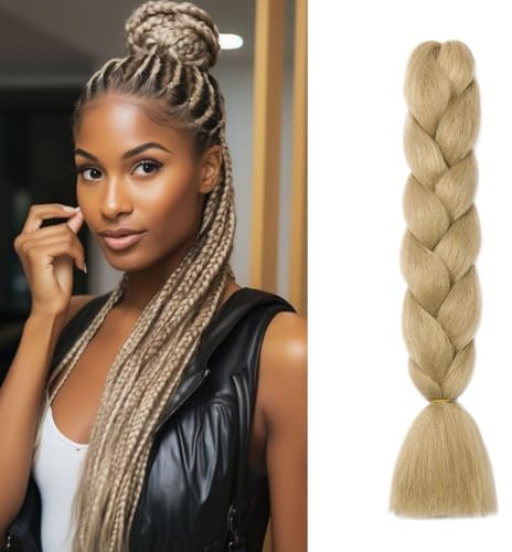Gairyan Jumbo Braids Extensions Flechten Kunsthaar zum Einflechten Haar 1 Stück 100g Braiding Hair Haarverlängerungen 60cm Ombre Synthetik Zöpfe Afro Hair für Box Crochet Braids (Aschblond)