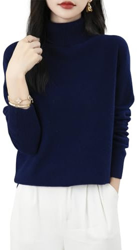 Chanyarn Damen 100% Merinowolle Rollkragenpullover 2025 Herbst Winter First-Line Ready to Wear Langarm nahtlosem Strick Elegant Kaschmirpullover (Navy Blau,L)