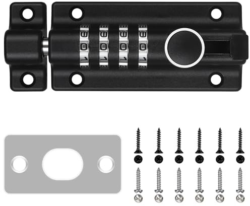 Bolt Lock Gate Locks for Outdoor Fence Zinc Alloy Slide Lock 4 Inch Outdoor Keyless Gate Lock with 12 Screws includes 6 Anti-Theft Screws Gate Lock with Code for Room Doors Cabinets Pool Doors