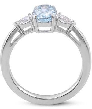 Skcess 14 Karat Weißgold Ring Damen Hellblau Aquamarin Oval, Verlobungsring Damen Oval Moissanit Ring Damen Größe 62 (19.7)