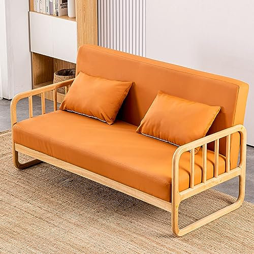 DDKYHU Massivholz-Doppelsofa, PU-Ledercouch, breitgepolsterter Sessel im japanischen Stil