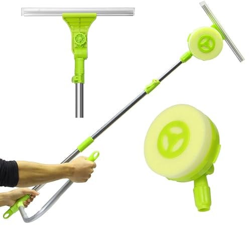 MY DIY Telescopic Window Cleaner U-Shaped 2-In-1 Multipurpose Squeegee High-Rise Window Cleaner Tool With Cleaning Clothes Extends From 60CM to 140CM 180° Rotating Window Sponge Squeegee Cleaning Kit