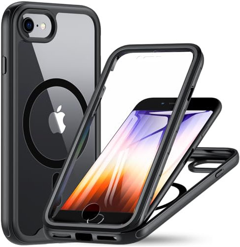 OWKEY Magnetic Case for iPhone SE 2020/SE 2022, iPhone 8/iPhone 7, 360° Full Body Magsafe Case With Built-In Screen Protector, Shockproof Protective Phone Cover (Black)