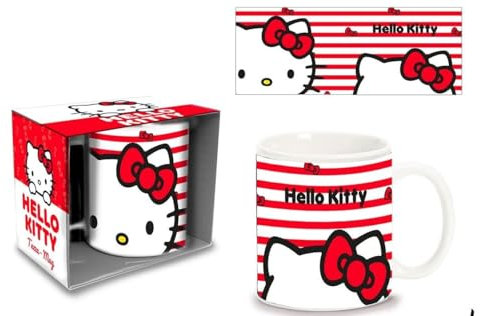 Frühstückstasse Hell-o Kitt-y aus Keramik, Becher für Kinder, Geschenkbox, 380 ml, H. 9,5 x D. 7,5 cm, mehrfarbig, Verpackungsmaße: 11,5 x 10 x 8,5 cm,