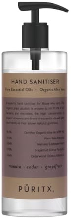 Puritx Organic Manuka, Cedar & Grapefruit Essential Oils & Aloe Vera Vegan Hand Sanitiser 250ml Pump Size