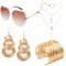 4er 70er 80er 90er Disco Kostüm Set Hiphop Sonnenbrille Fasching Choker Halskette Ohrringe Armreif für Cosplay Halloween Karneval Thema Party (Golden)