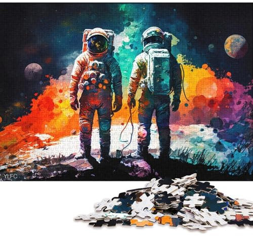 Puzzles for Adults 1000 Pieces Astronauts Standing Planet Jigsaw Puzzles for Cardboard Jigsaw Great Gift for Adults (Size 38 * 26cm)
