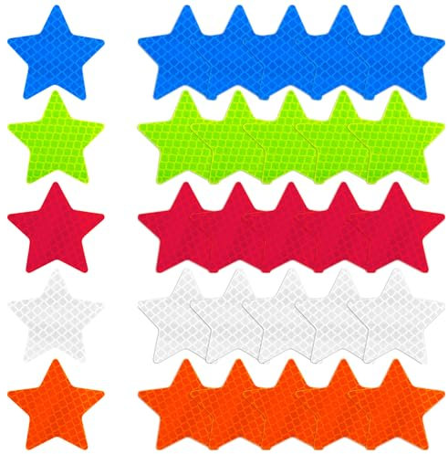 30 adesivi riflettenti, 5 colori riflettenti a stella, adesivi riflettenti, impermeabili, per veicoli, biciclette, motociclette