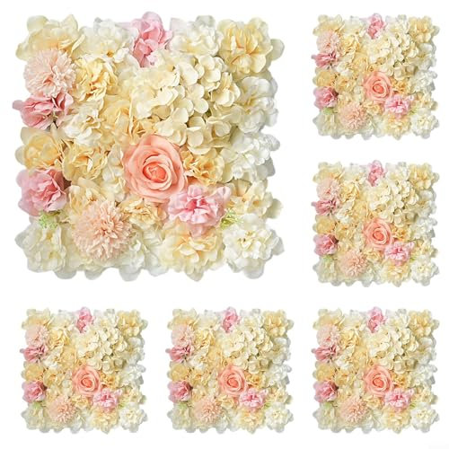 Allthingstore 6 Stück künstliche Blumenpaneele, Blumenwandhintergrund, künstliche Blumen-Wandpaneele, für Hochzeiten, Partys (weiß, gelb, rosa)