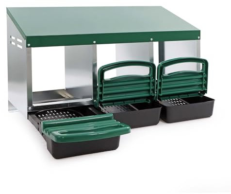 Fudajo Nido triplo per galline ovaiole con vassoio di raccolta 81 x 52 x 48 cm, 3 nidi per uova di gallina, con fori di ventilazione, in plastica, montaggio a parete