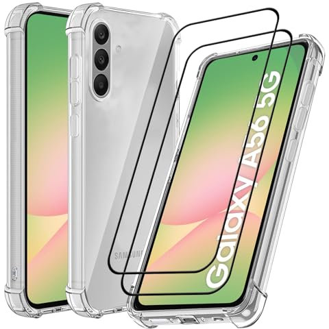 Für Samsung A56 5G Klar Hülle mit 2-Stück Schutzfolie,Samsung Galaxy A56 5G Handyhülle,Dünne Weiche TPU Transparent Stoßfest Schutzhülle Kratzfest Handy-hulle Case Für A56 5G 2025,6,7” (Durchsichtige)