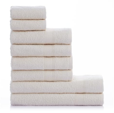 nottoc Handtücher Set Creme 8-TLG / 2 Badetücher 70x140 + 4 Handtücher 50x90 + 2 Gästehandtücher 30x50 - Handtuch mit Aufhänger 100% Baumwolle Saugfähige Weiche Luxus Duschhandtücher