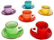 MamboCat 6er Set Uni bunt Cappuccinotassen mit Untertassen I 200 ml I große bunte Tassen + Untertasse aus Steingut für 6 Personen mit verschiedenen Farben & Strudel-Dekor