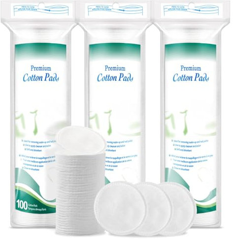 Face Cotton Pads Rounds, 300 PCS Makeup Remover Pads, 100% Pure & Natural Facial Cleansing Round Pad, Soft, Hypoallergenic, Lint-Free, Highly Absorbent
