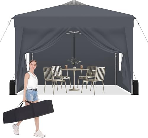 DADAWAY Gazebo with Sides 3m x 3m, Waterproof and UV Resistant Party Pop Up Gazebo Marquee with Carry Bag and 4 Sandbags, Dark Gray