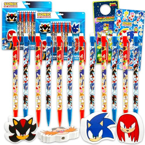 Sonic - Confezione da 20 matite meccaniche e 8 gomme con motivo Sonic, per sacchetti regalo, borse Loot, e altro | Articoli per feste Sonic per bambini, ragazzi e ragazze