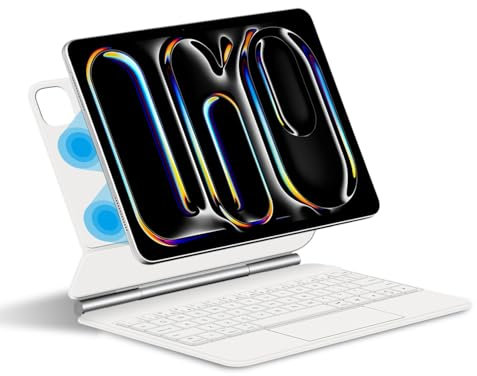 JZCZMCE Funda con Teclado para iPad Air 11 (M3/M2, 2025/2024)/Pro 11 (1ª, 2ª, 3ª, 4ª Gen)/Air 5ª 4ª, Contiene Ñ, Soporte Magnético Flotante Cantilever con Teclado Retroiluminado,Blanca