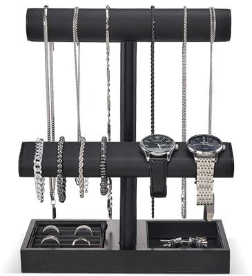 ProCase T-Form Uhrenhalter Armbandhalter für Männer, Armbandständer Uhrenständer Aufbewahrung Halskettenhalter für Uhren,Ketten, Armbänder, Ringe –Schwarz
