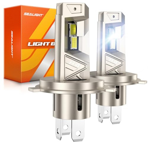 SEALIGHT H4 LED 52000LM 6500K Blanc Froid, Ampoules LED H4 de Phare Voiture et Moto, 1:1 Taille Halogène, 80000+ Heures de Durée de Vie, 2 Pièces
