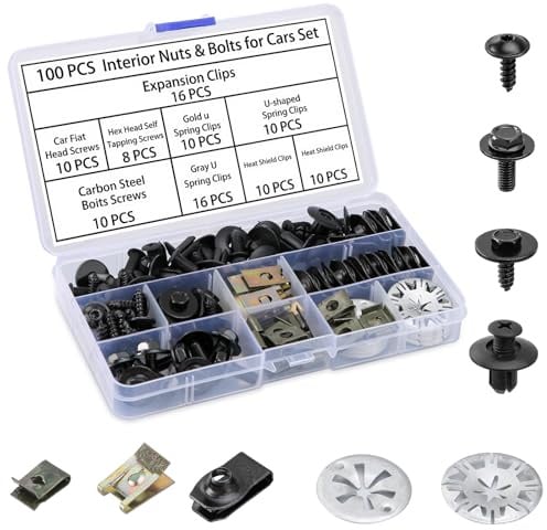 HonQiShiMY 100 Pezzi Clip Fissaggio Auto & Viti Plastica Kit, Kit Di Riparazione Per Parti Del Veicolo,con Clip per Scudo Termico,U Metallo Clip & Viti Moto,La Automobilistici Fissaggio e Manutenzione