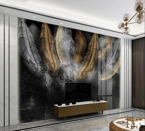 rskjdghshd Wallpaper Gold Feather Black and White Background Wall Mural for Living Room Bedroom Cafe, 3D, 250x175cm