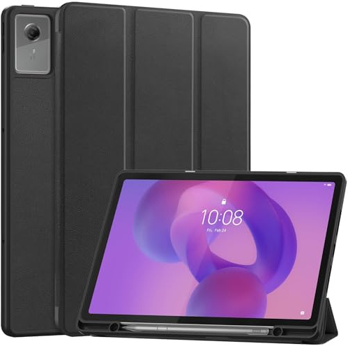 YRH for Lenovo Idea Tab Plus 12.1 inch Case 2025 with Pen Holder, Back Soft TPU Protective Tablet Cover with Auto Sleep/Wake (Black)