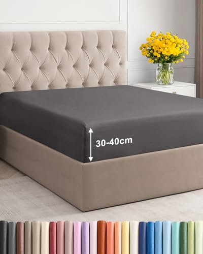 Spannbettlaken 200x220 cm Dunkelgrau - 40cm (16) Tiefe Tasche - Premium Mikrofaser Spannbetttuch - Weich und Knitterfrei - Atmungsaktiv, Hypoallergen und Oeko-TEX Standard 100 Zertifiziert