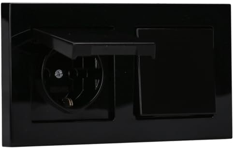 JUNG Serie A IP44 Klappdeckelset Schwarz 2-fach | 2x A1520KLSW SCHUKO Steckdosen mit Klappdeckel, 2x 551WU Dichtungsflansch, A5582BFSW Rahmen