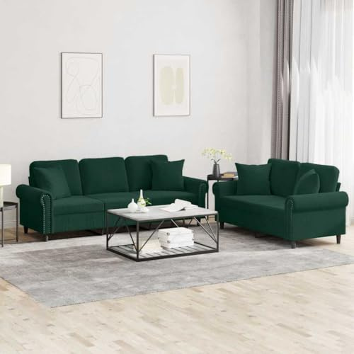 mtlskopl Samt 2+3-Sitzer Sofa-Set 152/212×77×80 cm, Metallgestell, PP-Kissen, Schlaffunktion, grün