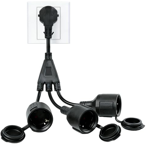 Rallonge d'alimentation avec 3 Prises, 3 en 1 Rallonge Electrique,IP44 Protection pour Intérieur et Extérieur, 250V/16A/4000W,Adaptateur de Prise avec sécurité Enfants pour Maison, Bureau,Noir