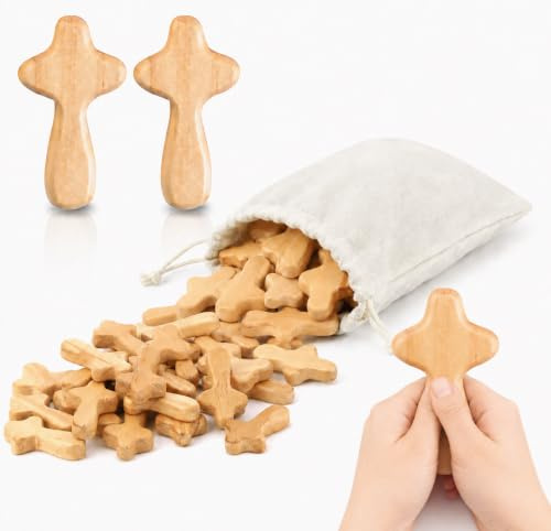 Small Wooden Crosses, 24 Pieces Holding Cross, 2.36in Portable Prayer Cross | Holding Crosses Bulk,Pocket Crucifix Wooden Cross for Christian Gifts Necklace Jewelry Making DIY Craft Handmade