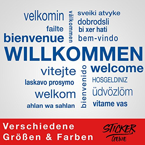 HERZLICH WILLKOMMEN Wandtattoo Sticker Aufkleber Wandaufkleber wiederablösbar (30cm (B) x 21cm (H), Blau)