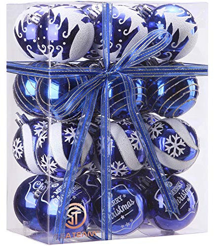 Sea Team Delicate Painting & Glittering Shatterproof Christmas Ball Ornaments Decorative Hanging Christmas Ornaments Baubles Set for Xmas Tree (60mm/2.36, Blue)