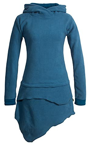 Vishes Alternative Bekleidung - Asymmetrisches Damen Langarm Winter-Kleid Kapuzen-Kleid Eco Fleece