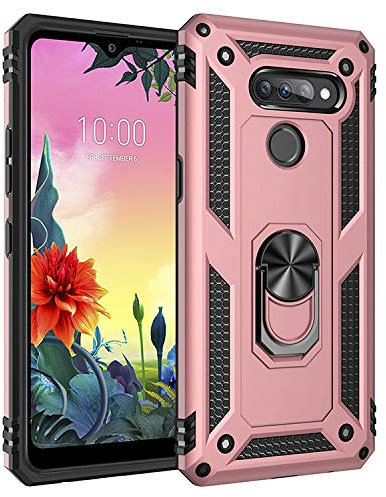 BestST Hülle für LG K50S, + Displayschutz 360 Grad Drehbar Ringhalter mit Magnetischer Handyhalter Auto Handyhülle für LG K50S- Rosegold