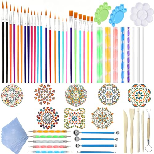 Mandala Dotting Tools Set, Steine Bemalen Set & Rock Painting Kit, Punktierwerkzeug, Schablonen, Pinsel, Tasche für Nagelkunst, Steinmalerei, Töpfern, Bastelset Erwachsene & Kinder, Muttertagsgeschenk