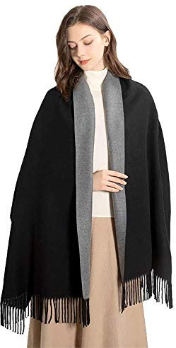 Luxuriöser, großer, dicker, schwerer Designer-Stil, karierter Schal (schwarz)