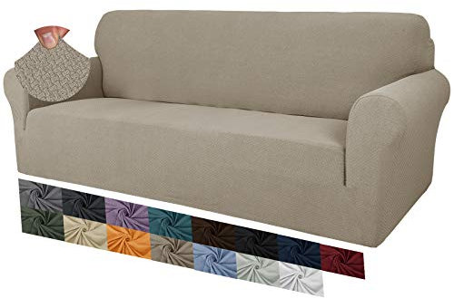 MAXIJIN Creative Jacquard Couchbezüge für 3-Sitzer, Super Stretch rutschfeste Sofabezug für Hunde Haustierfreundliche 1-teilige elastische Möbelschutz-Sofabezüge (3 Sitzer, Khaki)