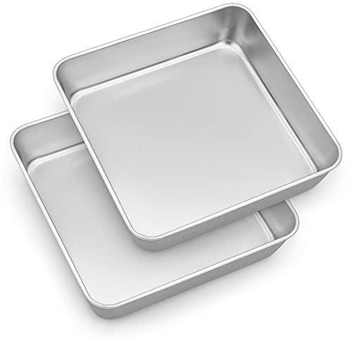 Homikit Quadratische Kuchenform, Rein Edelstahl Eckige Brownie Backform Auflaufform 2er Set, 23,8 x 23,8 x 4,8 cm, Ideal für Kuchen/Brownie/Lasagne, Spülmaschinengeeignet, Hochwertig & Ungiftig
