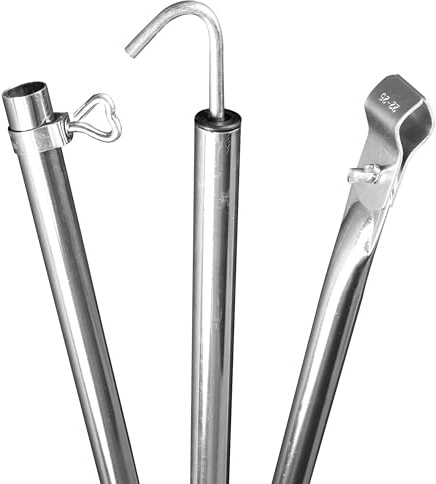 3 STÜCK - Dachhakenstange Zeltstange - mit Klemme und Haken - Stahl - teleskopierbar 210-290 cm - 22/19mm - 3 Teile - leicht - stabil - Ersatz Gestänge Zelt Vorzelt Camping Teleskopstange Dachstange