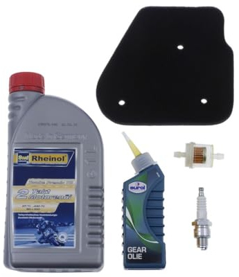 Inspektionsset klein 50ccm Minarelli AC kompatibel mit CPI Aragon, Oliver | 50ccm-Set: Motoröl, Zündkerze BR7HS, Getriebeöl, Benzinfilter; kompatibel mit KEEWAY RY6, PGO Tornado, CPI Hussar, Popcorn