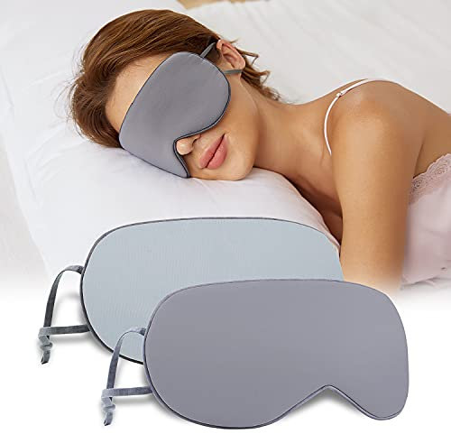 Schlafmaske Damen und Herren, Beidseitig Verwendbare schlafmaske seide, Schlafbrille, Bequemer Schlaf für zu Hause und auf Reisen Grau, Hellblau
