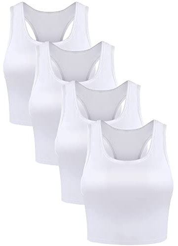 Boao Bauchfreies Tank-Top, ärmellos, Racerback-Design, für Damen, 4 Stück, Weiss/opulenter Garten, Mittel