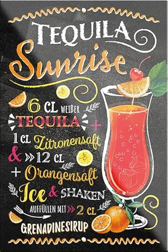 schilderkreis24 – Cocktail Rezept Magnet Alkohol Spirituosen Deko Kühlschrankmagnet Humor Geschenkidee Geburtstag Weihnachten 9x6 cm (Tequila Sunrise)