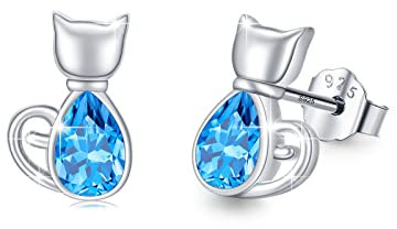 Katze Ohrringe 925 Sterling Silber Tier Zirkon Ohrringe Katze Ohrstecker Hypoallergene Ohrstecker Schmuck Geschenk für Damen Mädchen Frauen Kinder