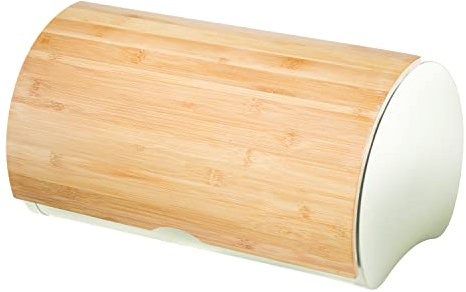 Oggi Panera de acero inoxidable con bisagras para encimera de cocina con tapa de bambú, se adapta a múltiples panes grandes de pan y otros productos recién horneados, incluyendo galletas, bagels,