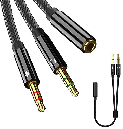 Jaimela Adaptateur Jack Audio Stéréo 3,5mm, Adaptateur Splitter Y Micro Casque, 3.5mm Femelle à 2 Dual 3.5mm Mâle pour PC PS4 Xbox One Ordinateur, écouteur-22cm